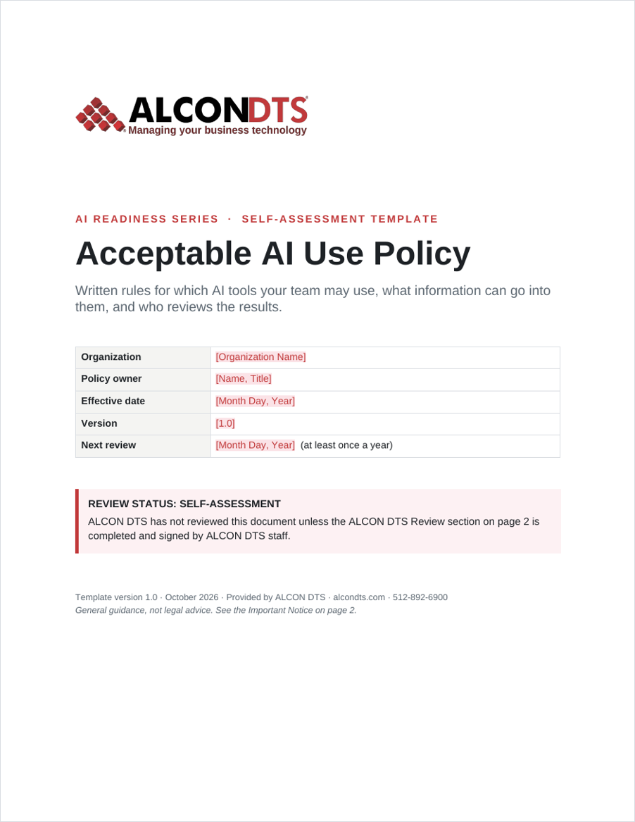 Cover of the ALCON DTS Acceptable AI Use Policy template