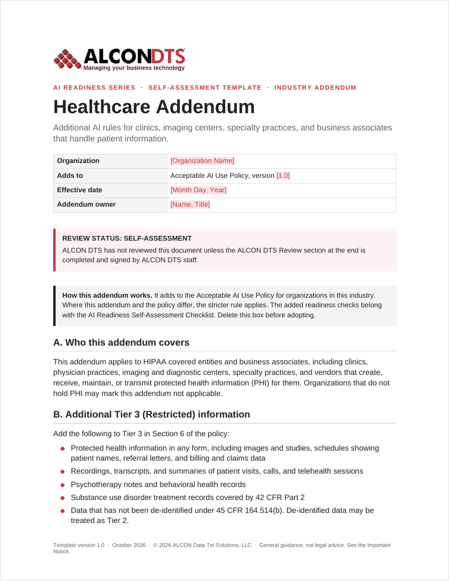 Cover of the ALCON DTS Healthcare Addendum