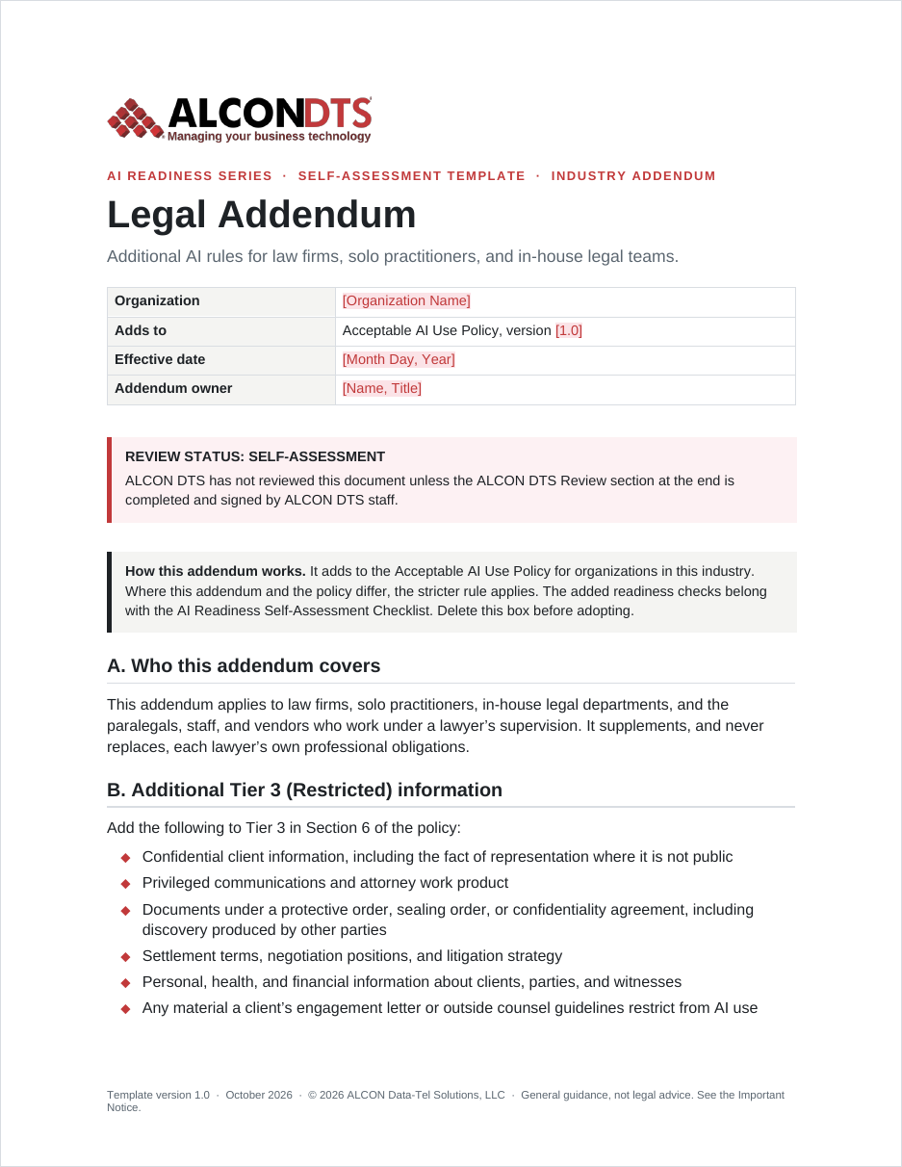Cover of the ALCON DTS Legal Addendum