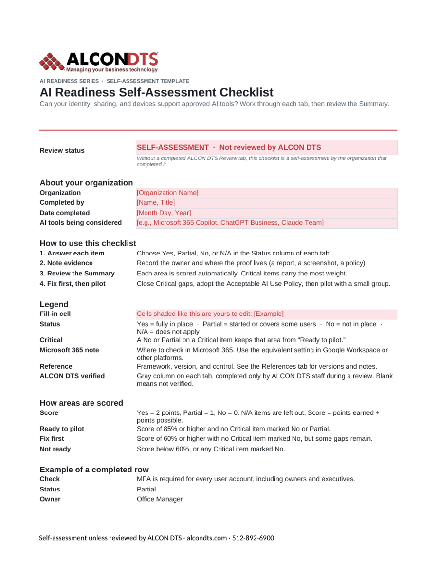 Cover of the ALCON DTS AI Readiness Self-Assessment Checklist